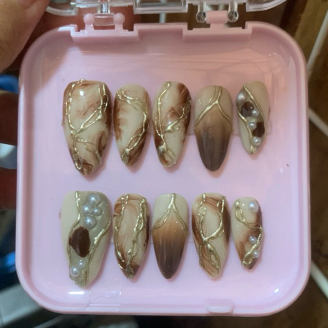 kuku palsu Wedding nude elegan simpel mewah Free lem  free toolkit kuku palsu tunangan kuku palsu la