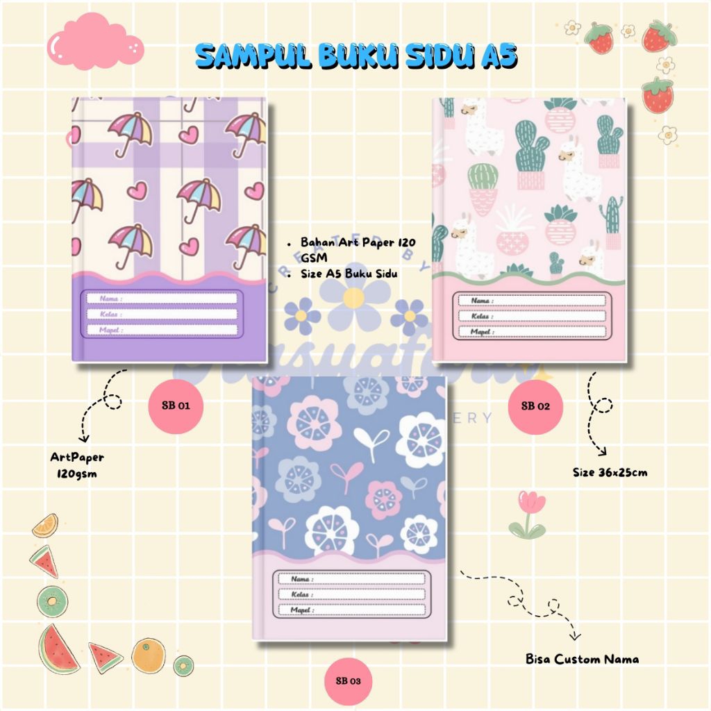 

SAMPUL COVER BUKU AESTHETIC CUSTOM UKURAN SIZE BUKU SIDU A5 KUARTO CANTIK BEST SELLER TERMURAH ALAT TULIS SEKOLAH KANTOR ANAK SD MI SMP SMA KARAKTER LUCU UNIK