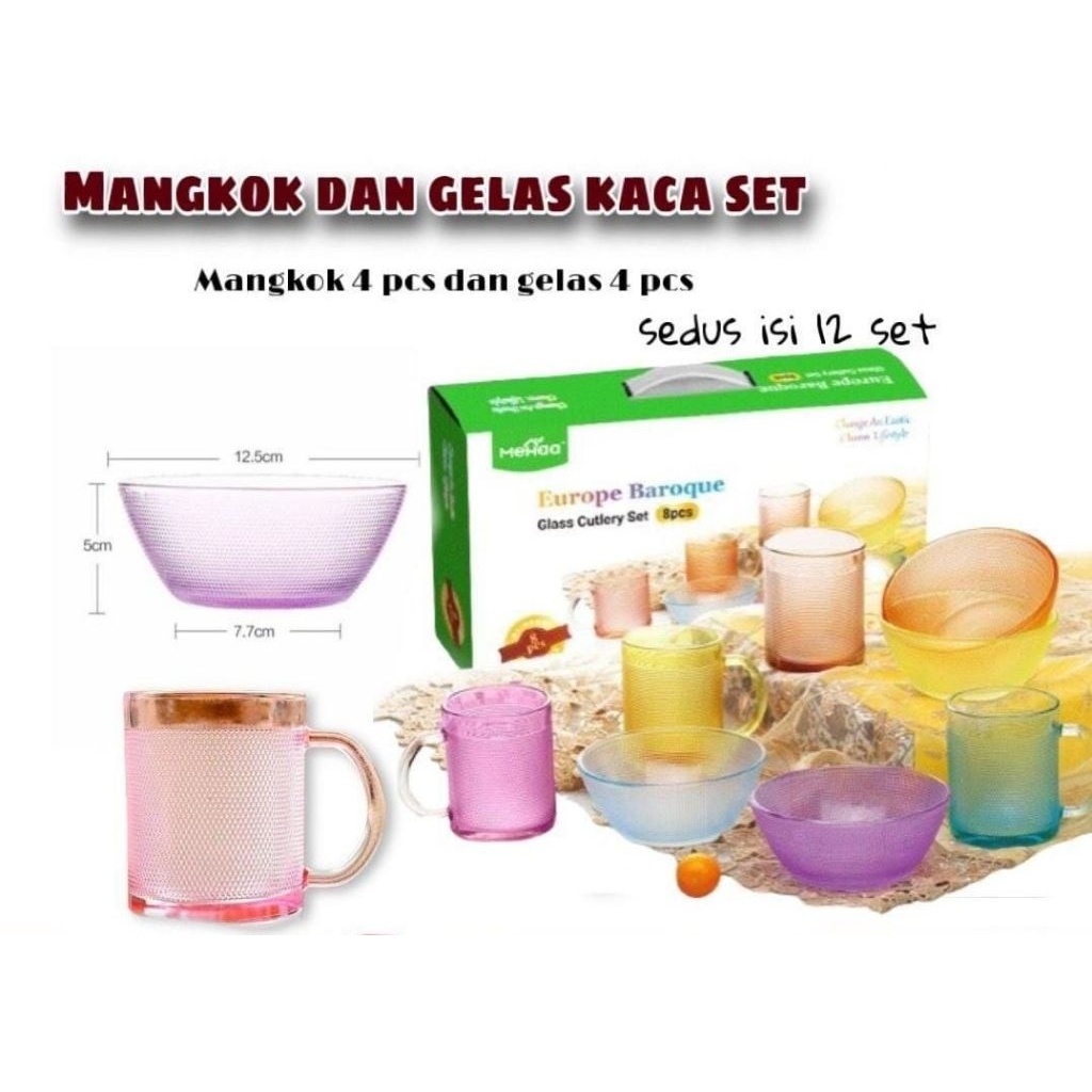 MANGKOK DAN GELAS KACA SET HADIAH PERNIKAHAN KADO PERNIKAHAN