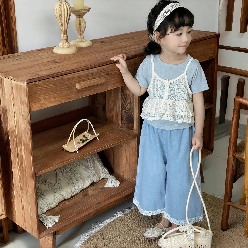 Honfairy Setelan Baju Anak Permpuan Bangkok Baju Bangkok Fashion Bangkok Anak 2025 suits blue Biru