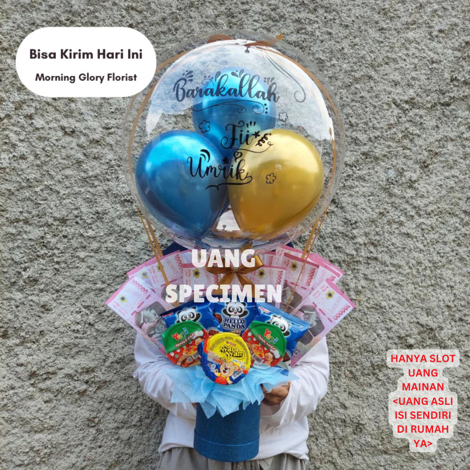 HAIKARL <Bisa Kirim Hari Ini> Balon Bouquet Buket Bucket Uang + Snack (Isi Uang Sendiri) - Morning