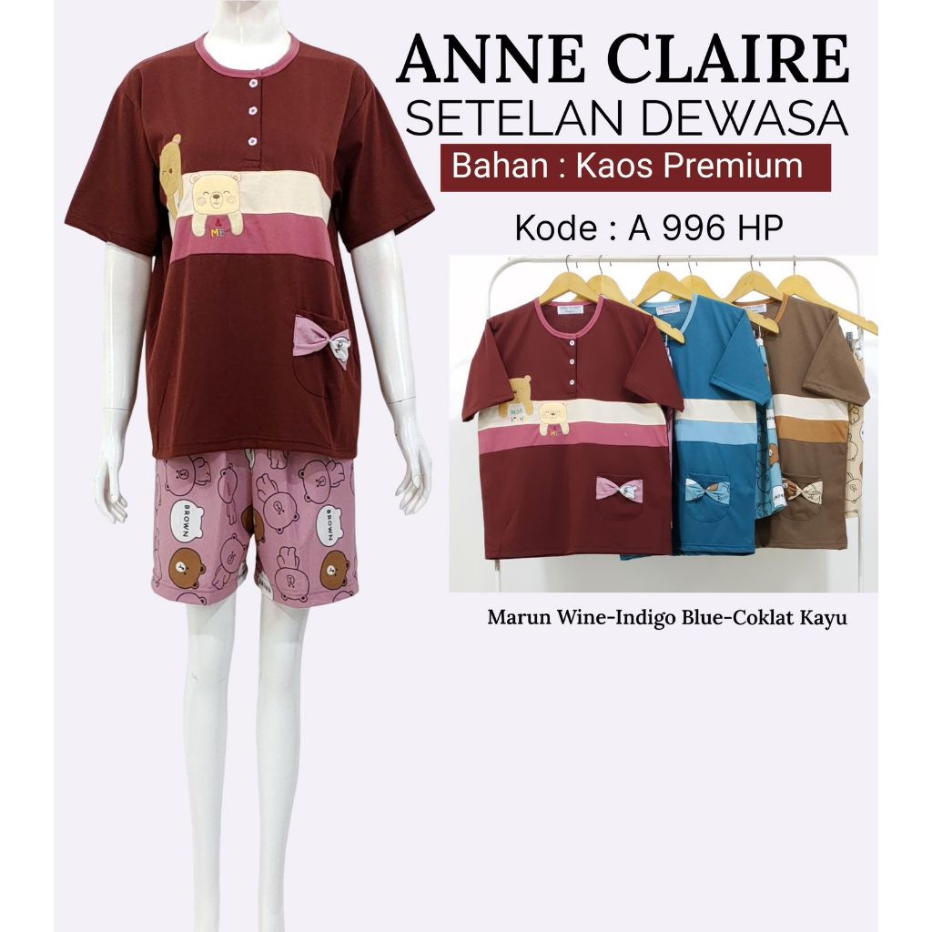 ANNE CLAIRE Setelan Celana Pendek Lengan Pendek All Size Baby Doll Baju tidur Dewasa Anak Anak USHOP