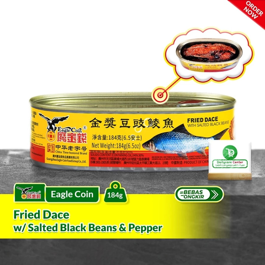 

HALAL -Eagle Coin Fried Dace with Salted Black Beans / Ikan Tausi Kaleng 184gr