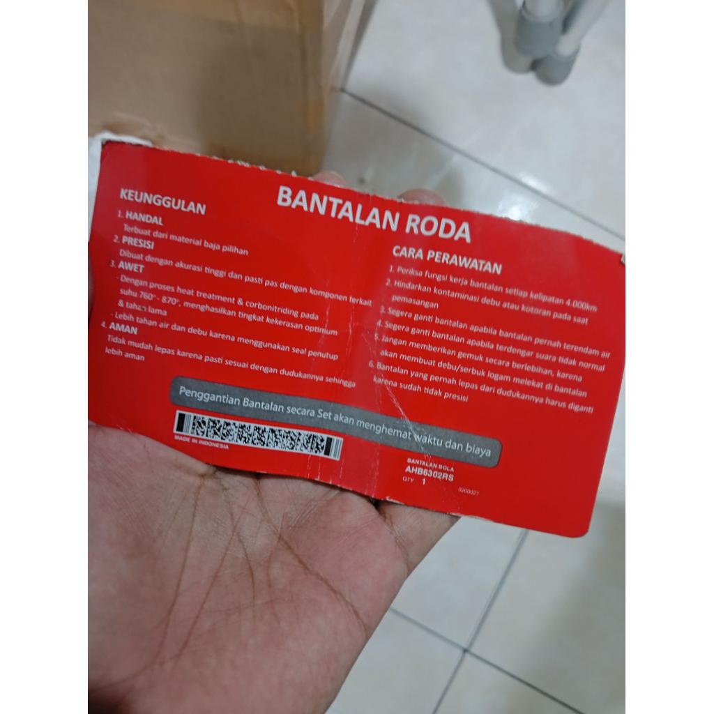 Bantalan Roda Laher AHB6302RS CB150R LED