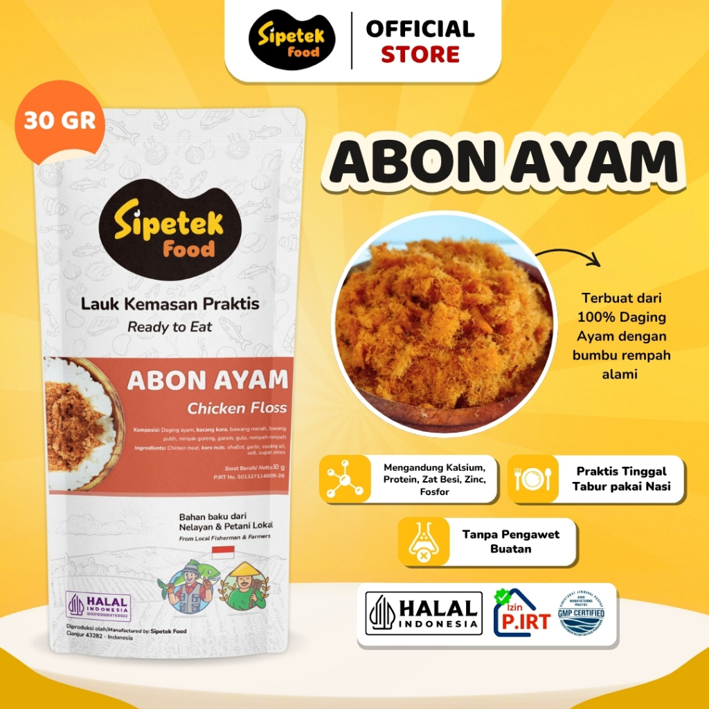 

Abon Ayam Asli Original Kemasan Pouch 30gr Sipetek Food
