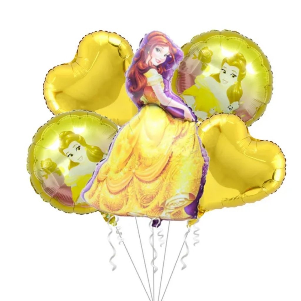 Set paket balon foil isi 5pc karakter disney princess belle beauty and the beast hiasan dekorasi pes