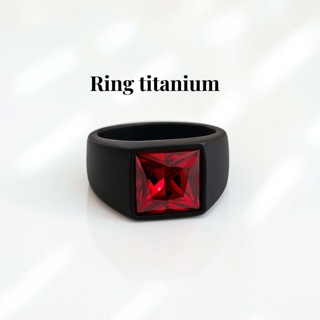 Cincin Titanium Ring Hitam Kotak Kecil