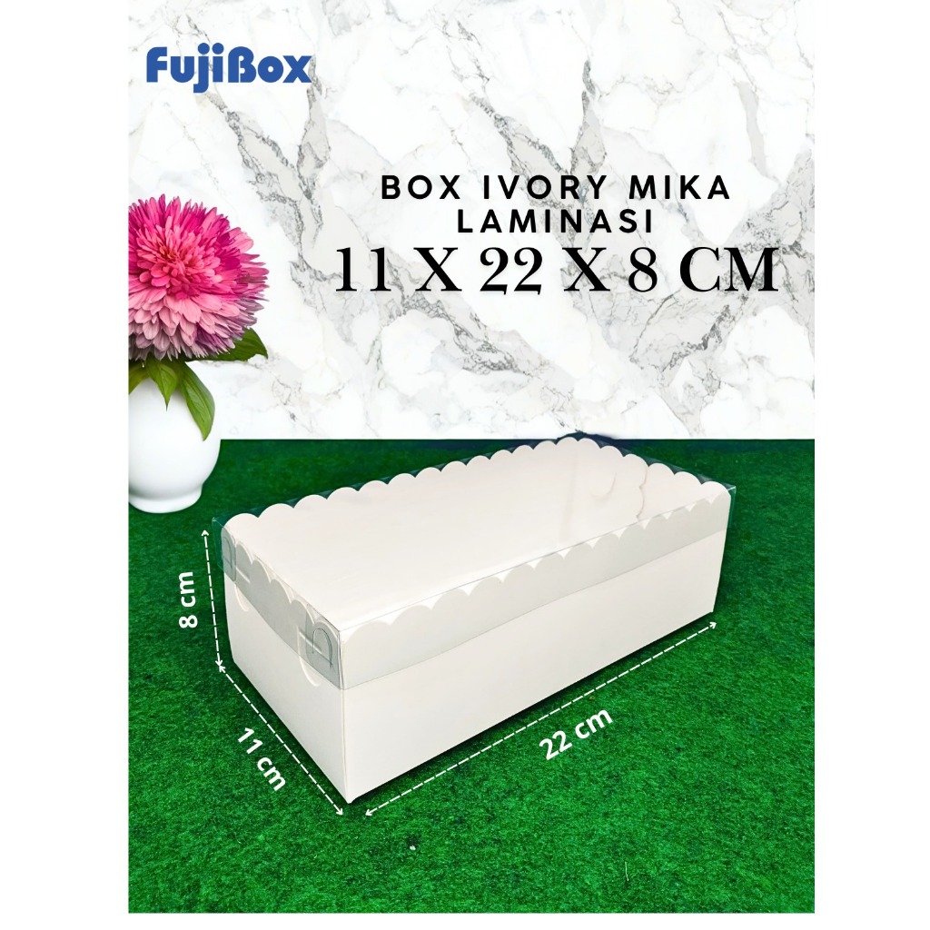

( 10 Pcs ) Fuji Box Dus Kotak Kue hampers puding cake Ivory Polos laminasi 11 cm x 22 cm x 8 cm Premium Tutup Mika Full