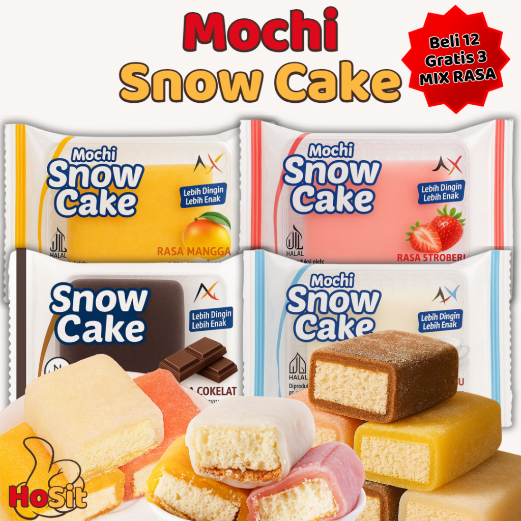 

Mochi Snowcake Beli 12pcs Gratis 3 MIx Rasa Cokelat, Susu, Mangga, & Stroberi / Mochi / Kue Mochi / Snowcake / Mochi Snow Cake