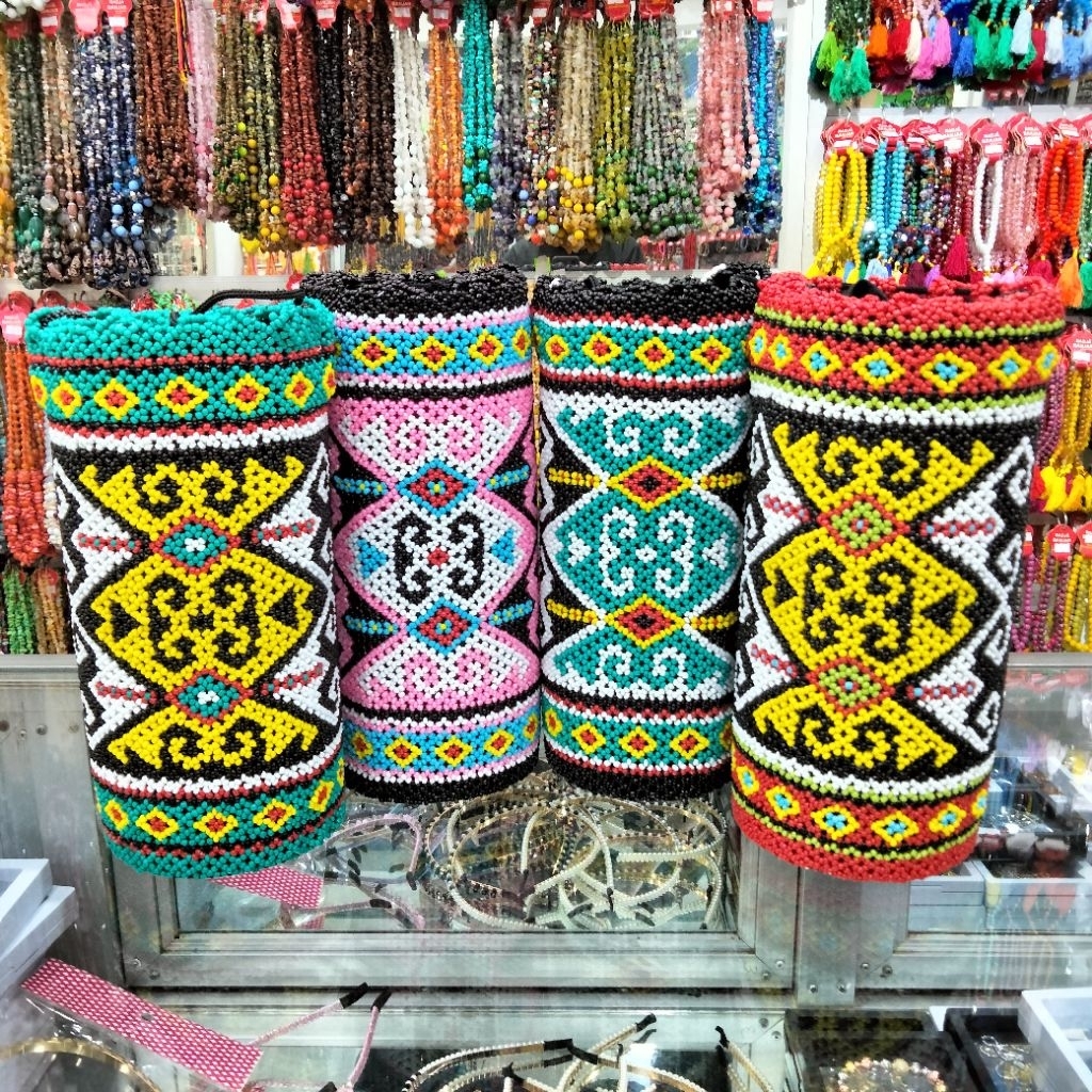 Tas Manik Manik Selempang Bentuk Tabung Tas Anjat Manik