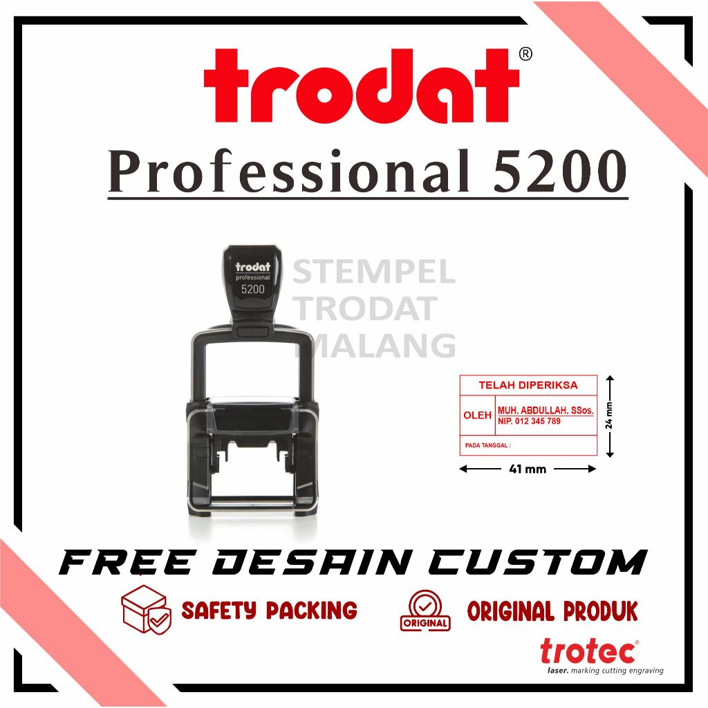 

STEMPEL TRODAT PROFESSIONAL 5200 SELF - INKING ( 41 x 24 mm ) FREE DESAIN