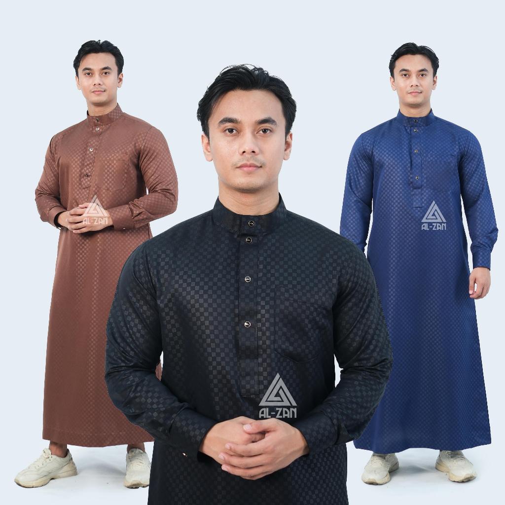 jubah pria muslim slimfit jubah gamis pria Motif emboss lengan panjang manset busana muslim baju