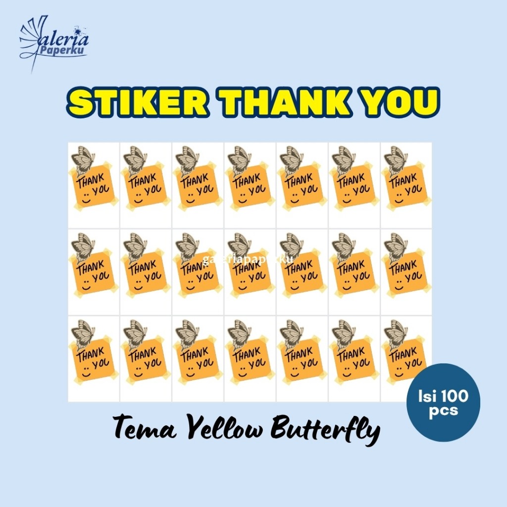 

Sticker Thank You Isi 100 pcs/Stiker Terima Kasih Tema Yellow Butterfly/Label Kemasan Terima Kasih Sticker Matte 175gsm Ready Stock Murah