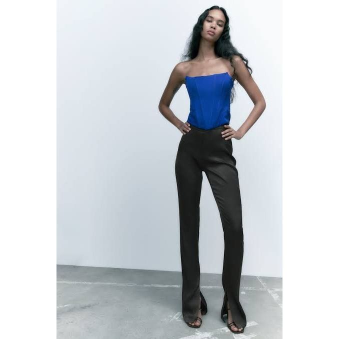 ZARA BLUE SATIN EFFECT CORSET BUSTIER TOP