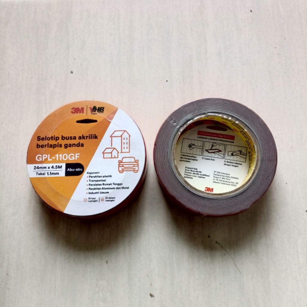 

Double Tape Foam 3M VHB GPL-110GF / Selotip Busa Akrilik berlapis ganda ukuran 24mm x 4.5mtr