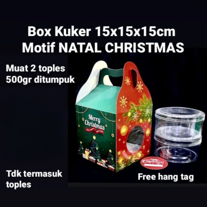 

Box Kuker Motif Natal Hijau Merah Muat 2 Toples Kuker 500gr