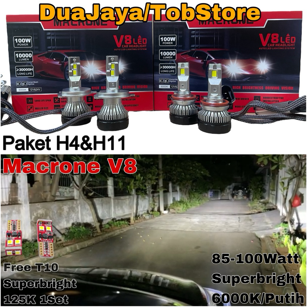 Paket Lampu Led Headlamp Foglamp Innova 2012 - 2016 Macrone V8 6000K Putih Grade A+ PNP