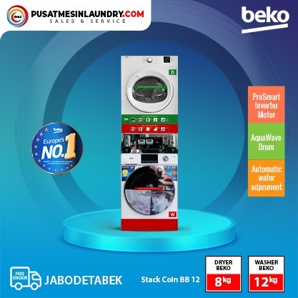 Stacked Coin Washer Beko 8kg Dryer Beko 12kg