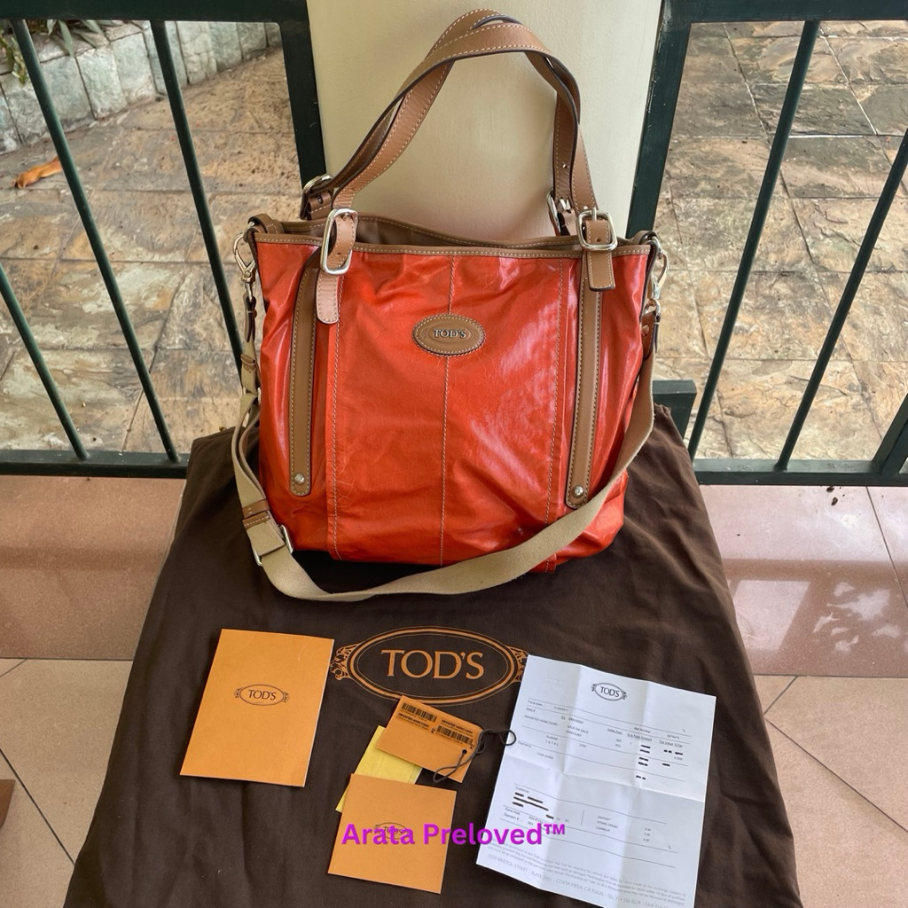 Tas Tod’s Leather Shoulder Bag 2way G Line Orange Fullset Original