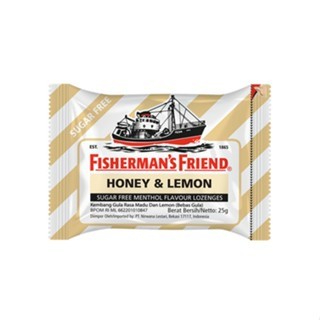 Fisherman Permen Sugar Free Honey Lemon Sakit Tenggorokan Batuk Leher