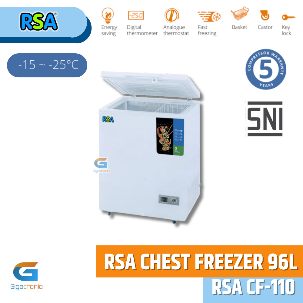 Chest Freezer RSA CF‑110 – 96 L – Mini Freezer Beku Box + Termometer Digital