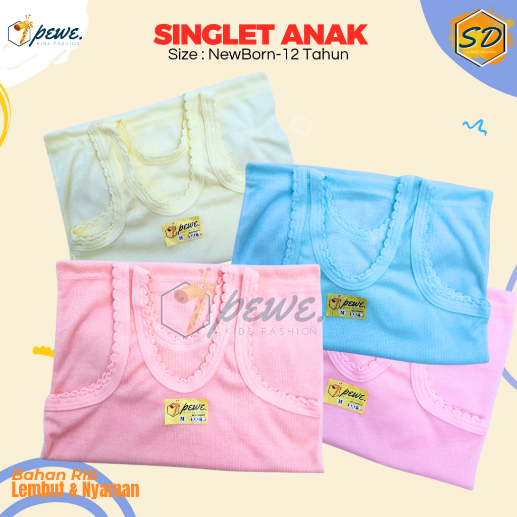 6 Pcs Singlet Tanpa Bolong Bolong Kaos Dalam Anak Singlet Kutang Anak 0-12 Tahun / singlet anak laki