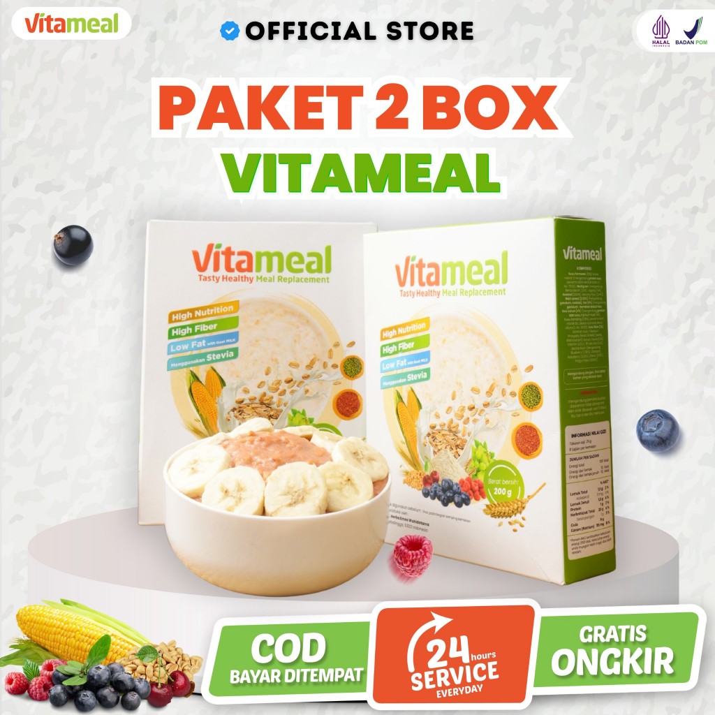 

[ GARANSI ] Vitameal Paket 2 Box Sereal Sehat Multigrain Ampuh Menurunkan Gula Darah Tinggi Mencegah Diabetes Kolesterol Asam Lambung Maag Gerd Vetameal