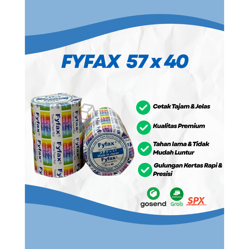 

(10pcs) Kertas Thermal 57x40 Merk FyFax Made in Japan