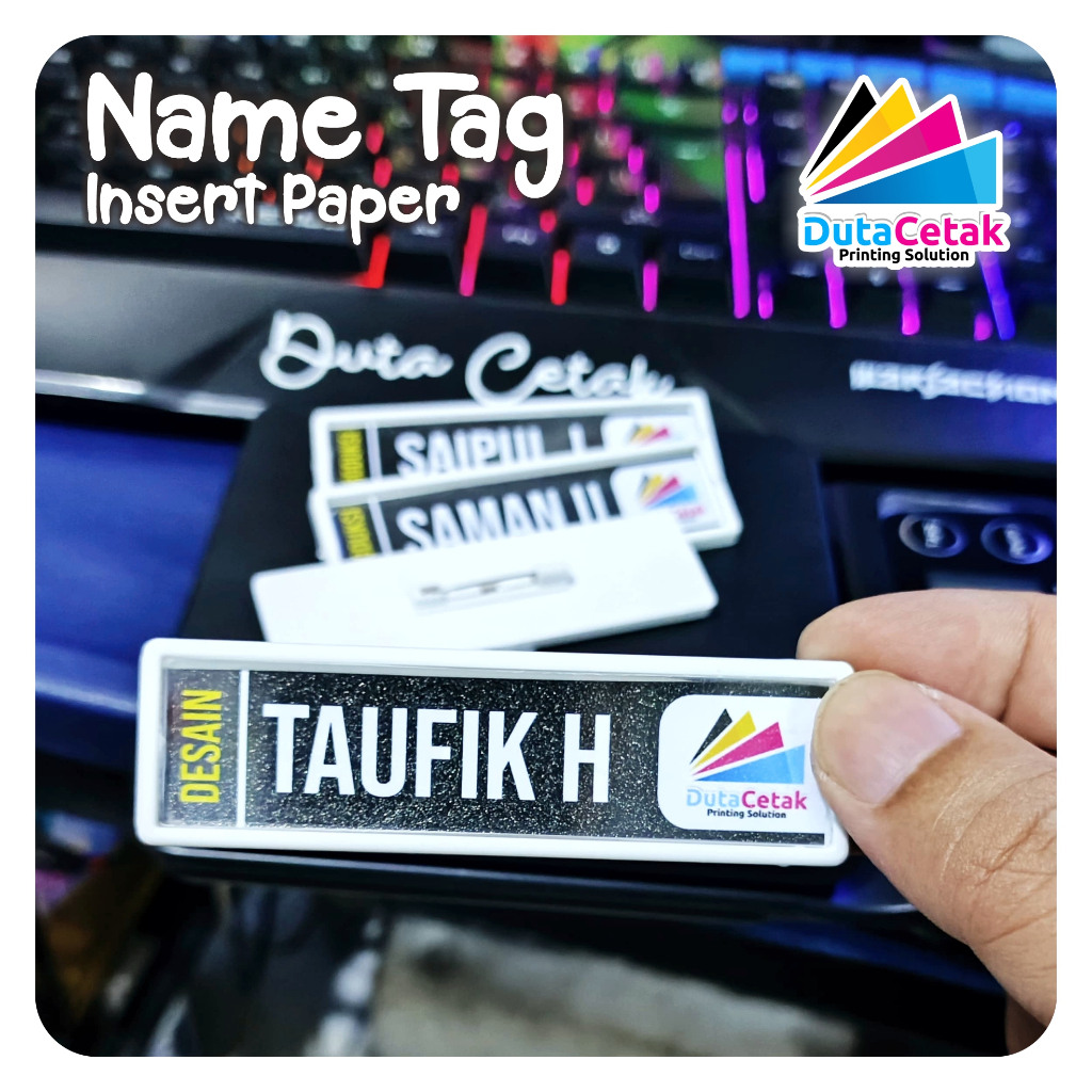 

Cetak Name Tag Insert Paper desain Custom Full Colour (Satuan)