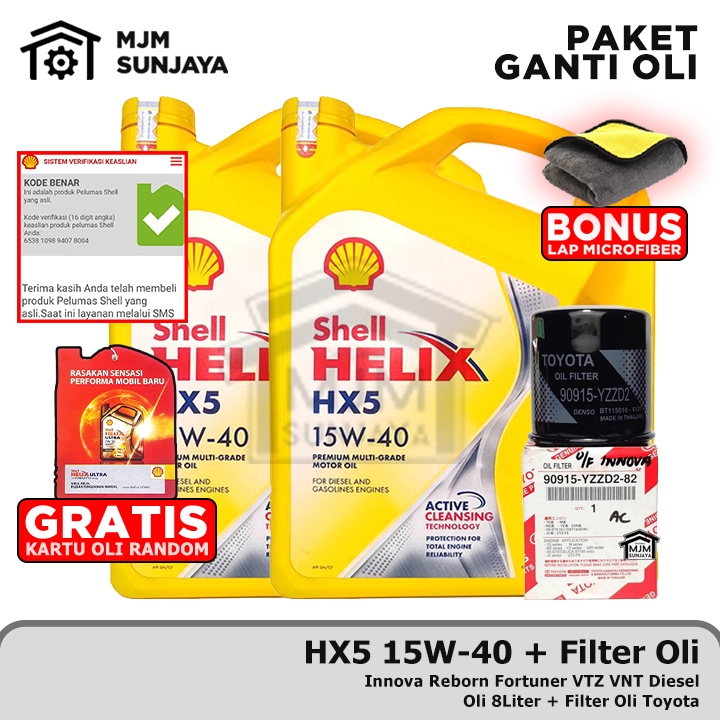 [GRATIS FILTER OLI] PAKET Ganti Oli Mesin Shell Helix HX5 SAE 15W-40 8 Liter TOYOTA Innova Reborn Fo