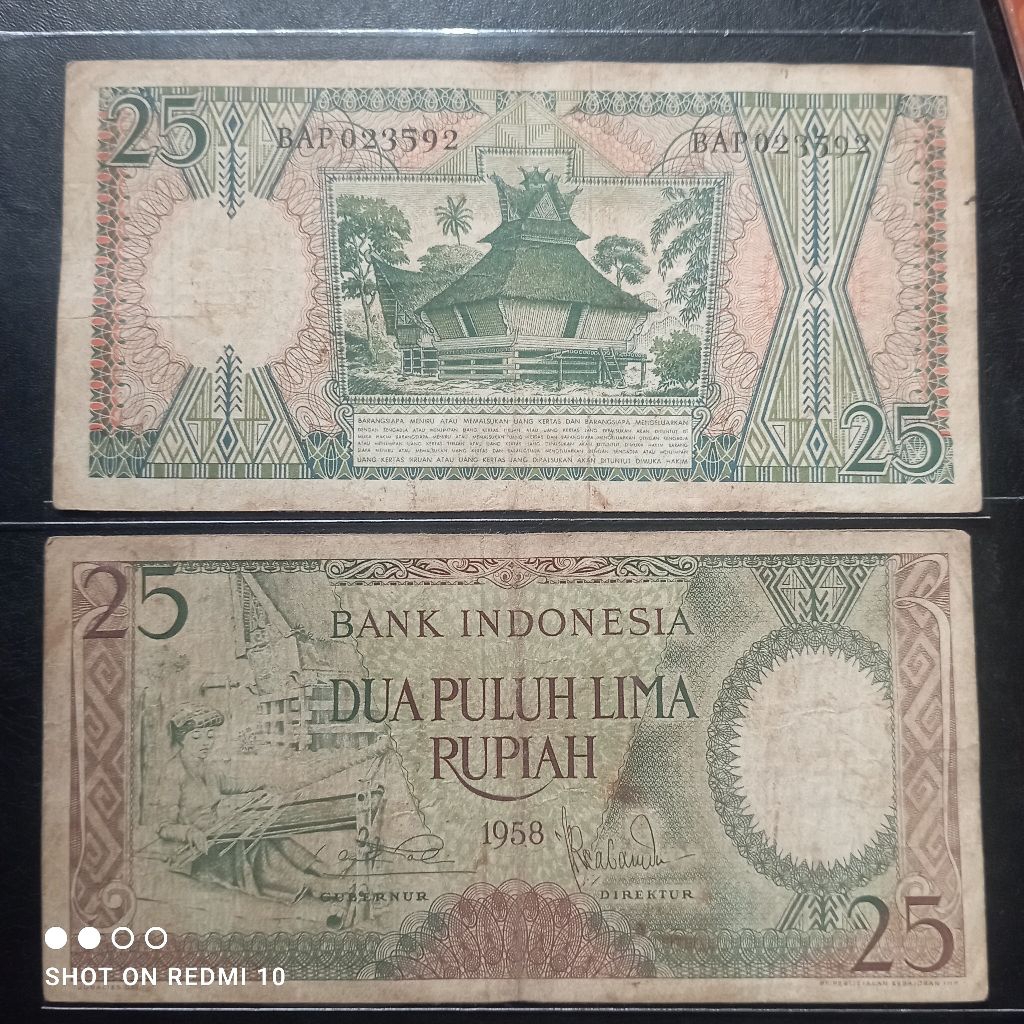 uang kertas 25 rupiah pekerja tahun 1958/1964 bekas asli