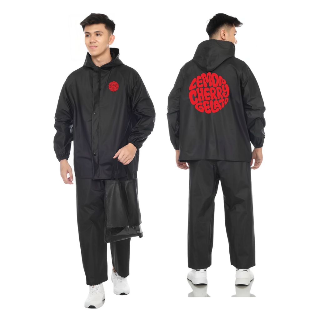 JAS HUJAN HITAM KEREN ELEGAN RAINCOAT JAKET HUJAN MOTIF PRIA WANITA