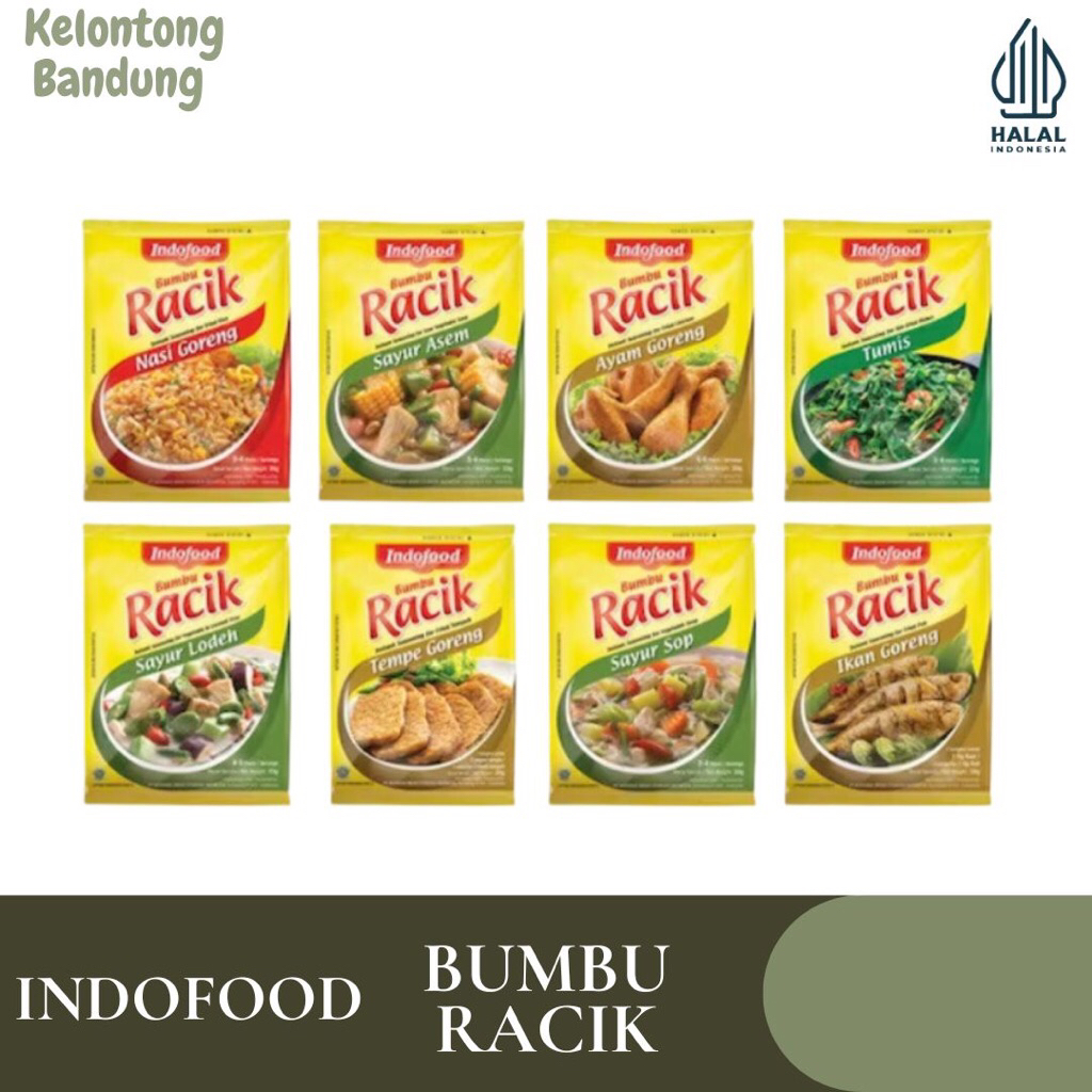

Indofood Bumbu Racik Indofood Ikan Goreng / Ayan Goreng / Nasi Goreng / Sayur Sop / Sayur Asem