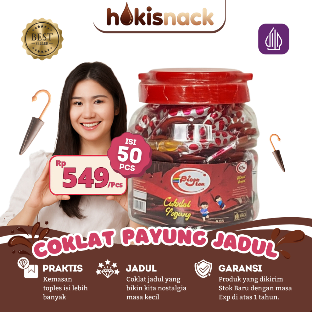 

Coklat Payung Jadul Isi 50 Pcs - Jajanan Snack Jadul 90an Kemasan Toples