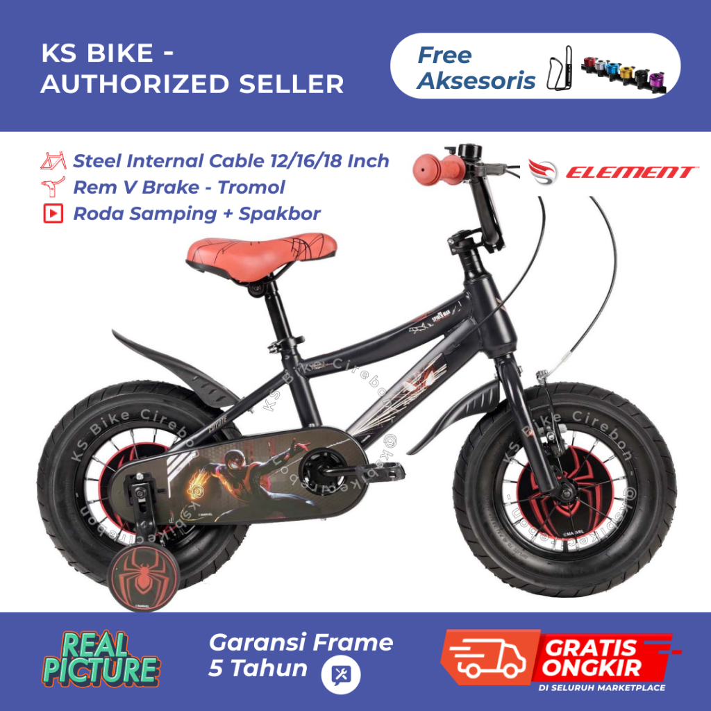 Sepeda BMX Anak Coyote Spiderman 12 16 18 Inch Frame Steel Rem V Brake Spakbor Roda Samping Bantuan 