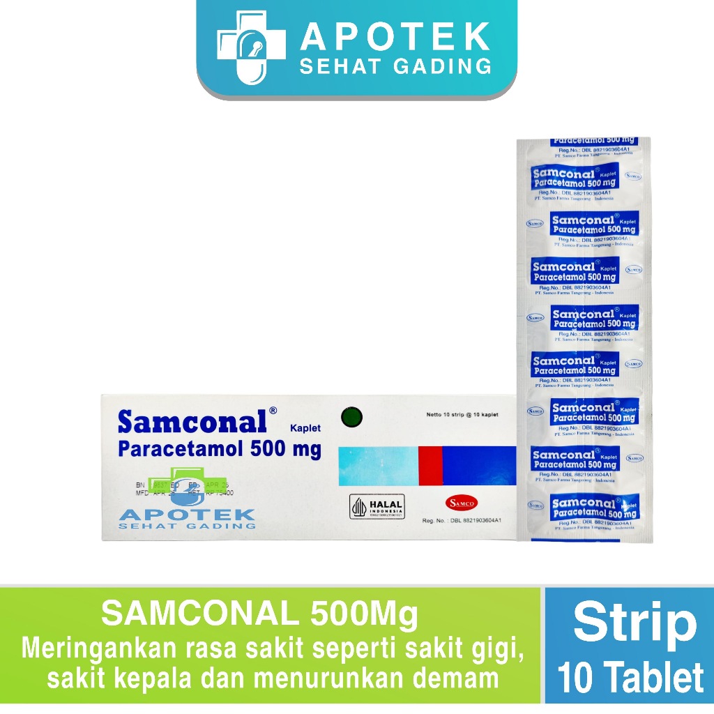 Samconal Strip 10 Tablet - Paracetamol 500 mg Obat Panas Demam & Pereda Nyeri Dewasa
