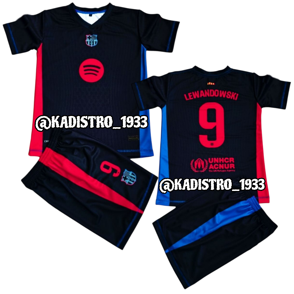 Setelan Jersey Anak Barcelona Away Terbaru Musim 24/25 - Usia 1 Sampai 13 Tahun Full Printing