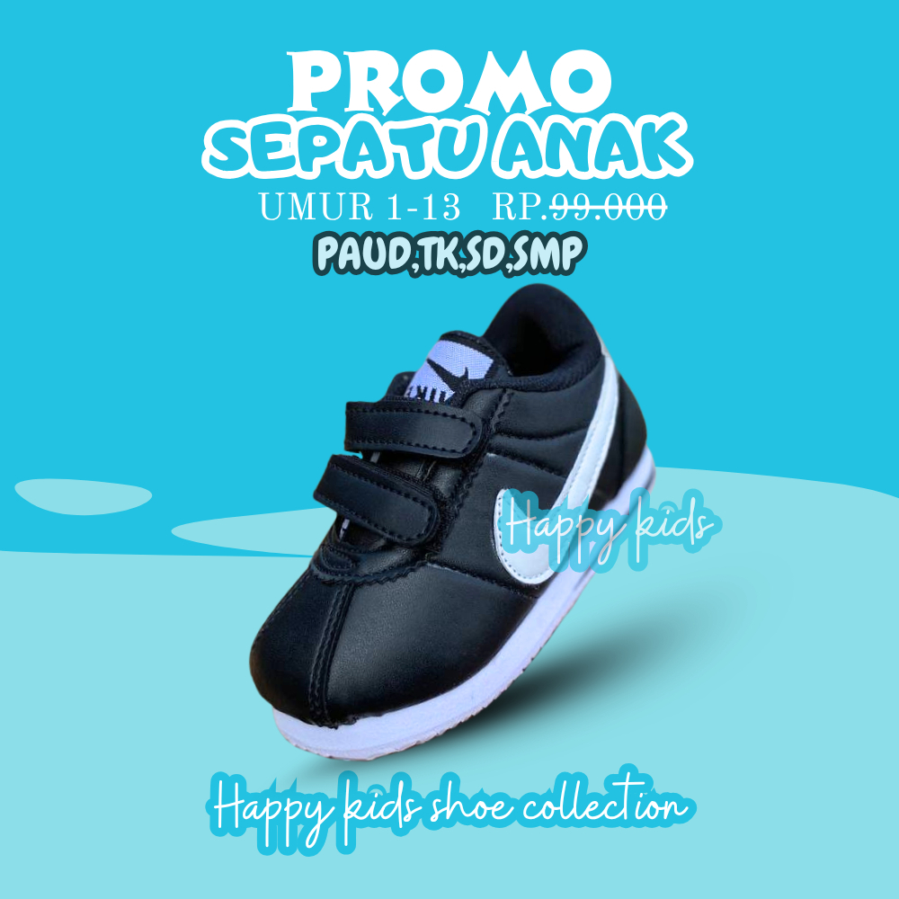 Sneakers Anak Terbaru - Sepatu Kasual Laki-Laki Perempuan -sepatu sekolah anak umur 1-13 tahun Hitam