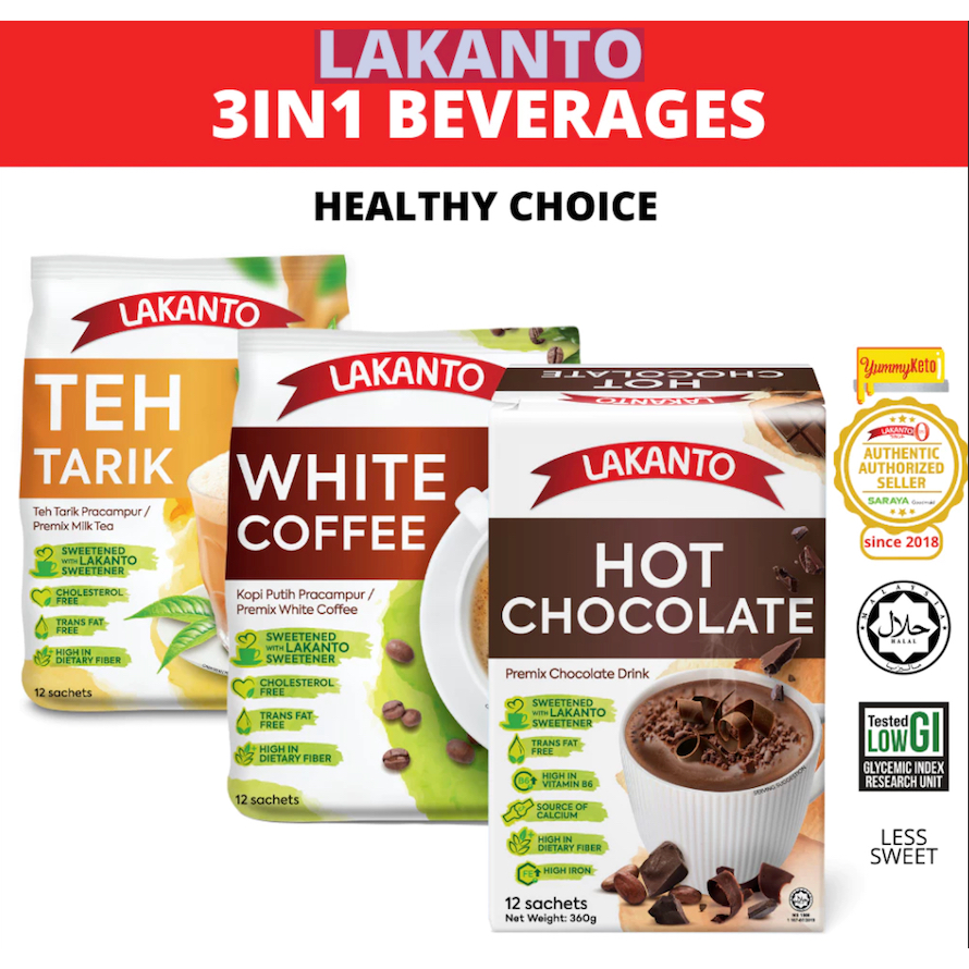 

LAKANTO Instant Teh Tarik (Milk Tea) White Coffee Hot Chocolate 3-in-1 35g x 12's - Teh Tarik