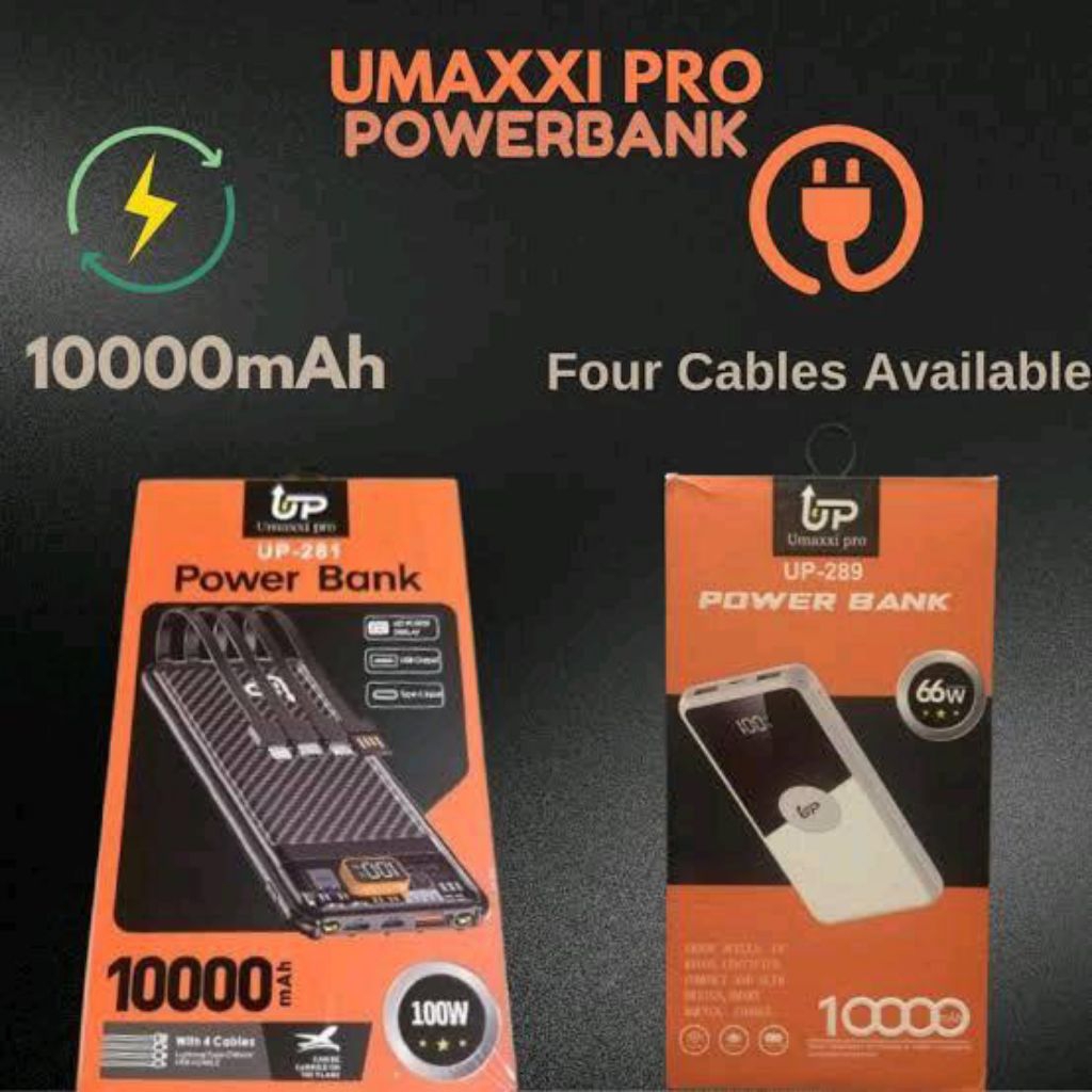 Umaxxi pro PowerBank Smartphone 10000mAh dengan 4 Kabel Pengisi Daya Portabel 10000 Mah 4 Cable /fas