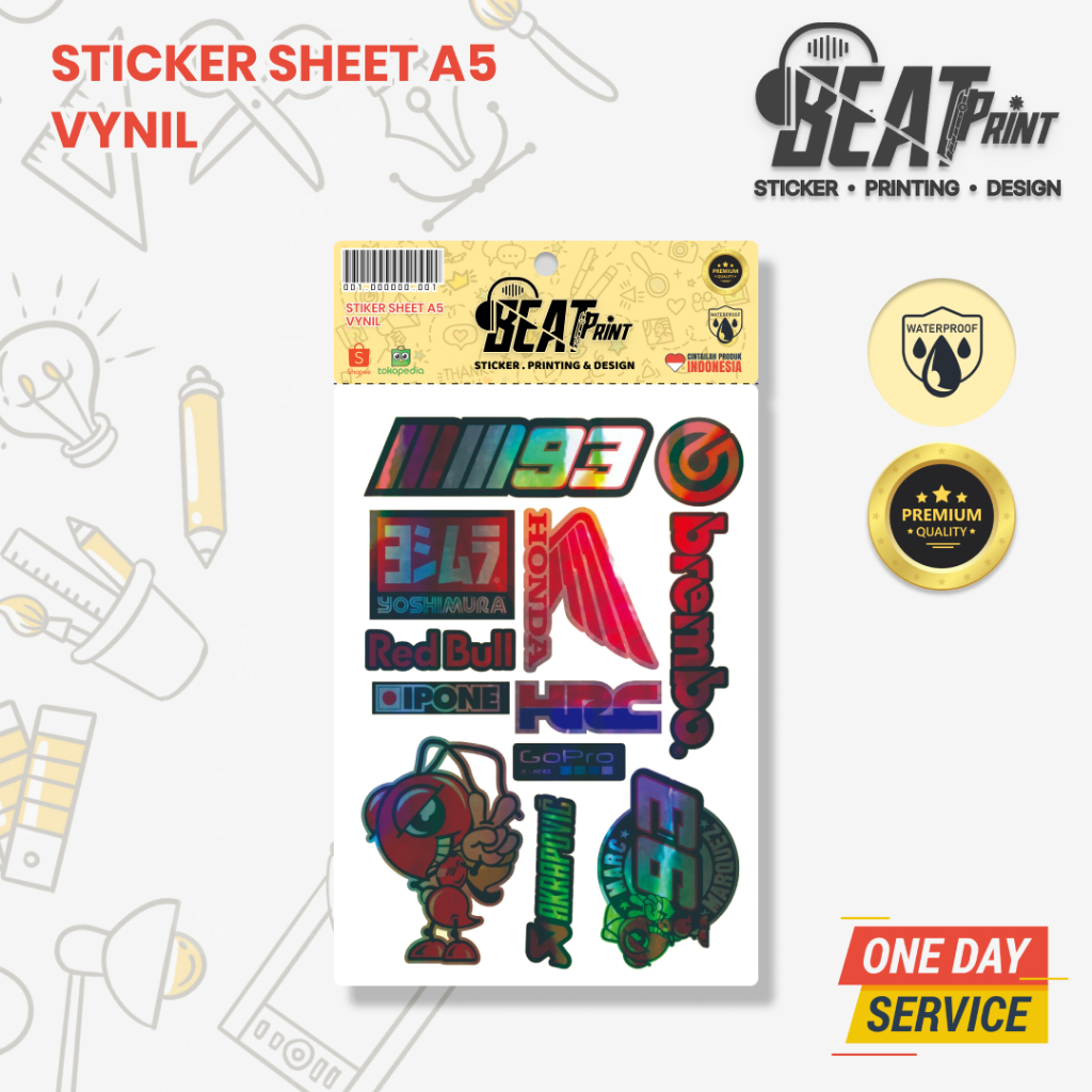 Stiker Logo Motor Hologram | Sticker A5 – Honda, RedBull, HRC, dll – BEAT PRINT