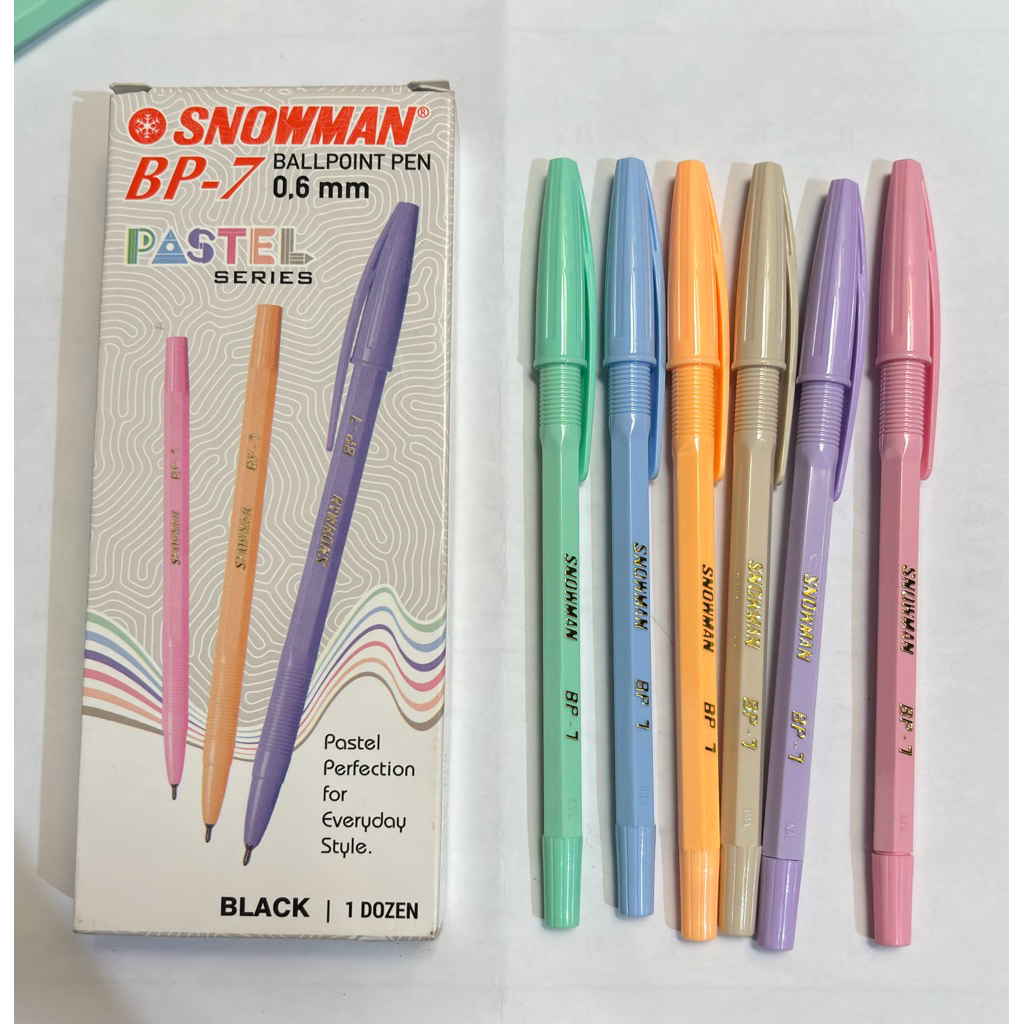 

12 Bulpen Pastel Snowman Pulpen Tinta Hitam Murah ATK Alat Tulis Sekolah Anak