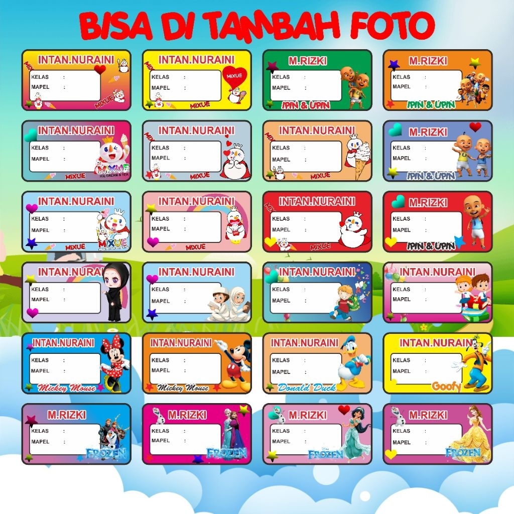 

20 Label Stiker buku Mapel tahan air, label buku custom bisa di kasih foto