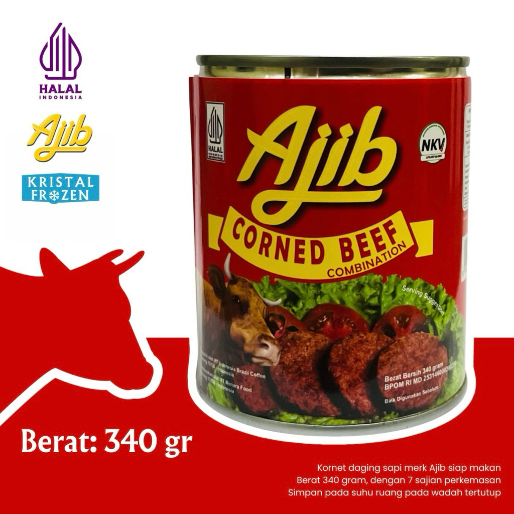 

Kornet Daging Sapi AJIB 340 Gram / Kornet Daging Sapi Kaleng