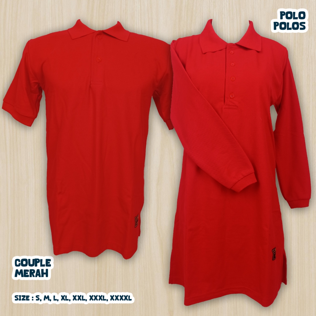 S-XXXL Kaos Polos Couple Polo Tunik Muslimah Merah Kancing Depan Busui/Seragam Kantor/Santai