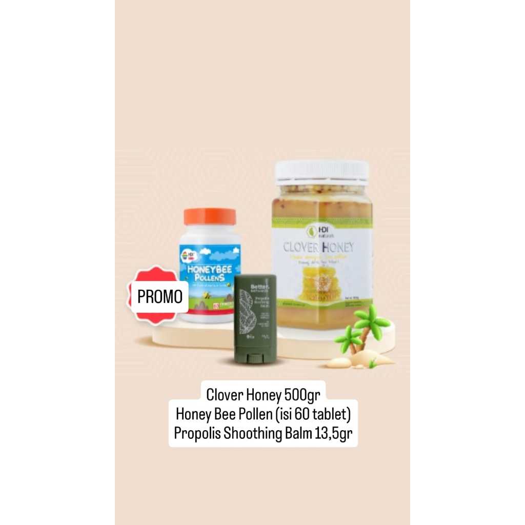 

PROMO CLOVER HONEY 500GR+HONEY BEE POLLEN(60 TABLET)+PROPOLIS SOOTHING BALM(13,5GR)