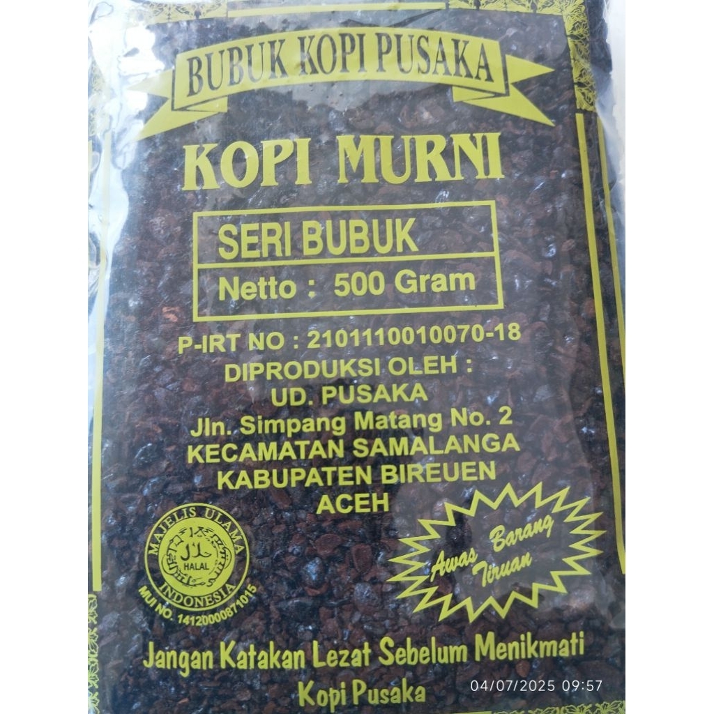 

500 Gram Bubuk Kopi Saring Aceh Pusaka Spesial Kualitas No 1