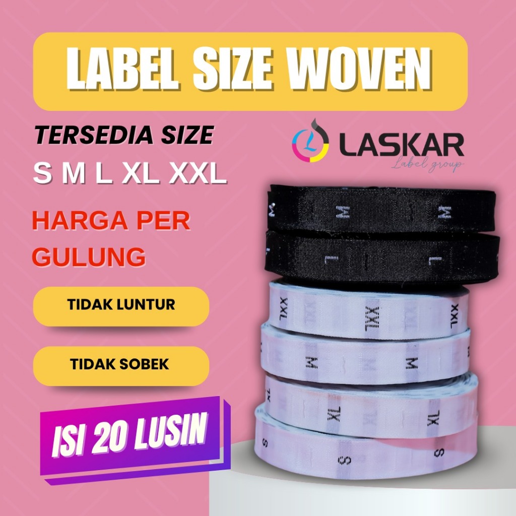 READY label size woven S M L XL XXL label size untuk accesoreis pakaian