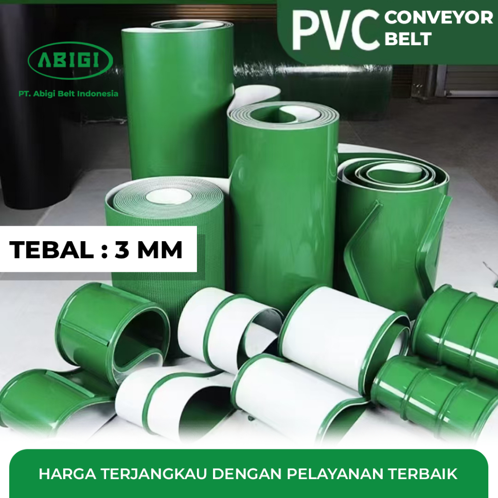 Abigi Conveyor Belt Hijau PVC 3 MM 10.000 x 150 MM Open/Tidak Tersambung