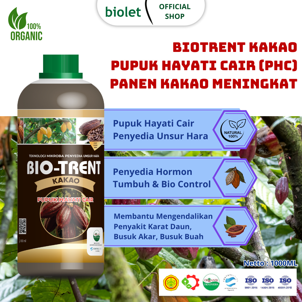 BIOTRENT Kakao Pupuk Hayati Organik Cair Tanaman Kakao - 1000ml